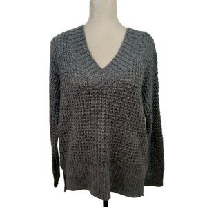 Hollister Womens XS Pullover Gray Sweater V Neck Casual Loose Fit Knit Y2K